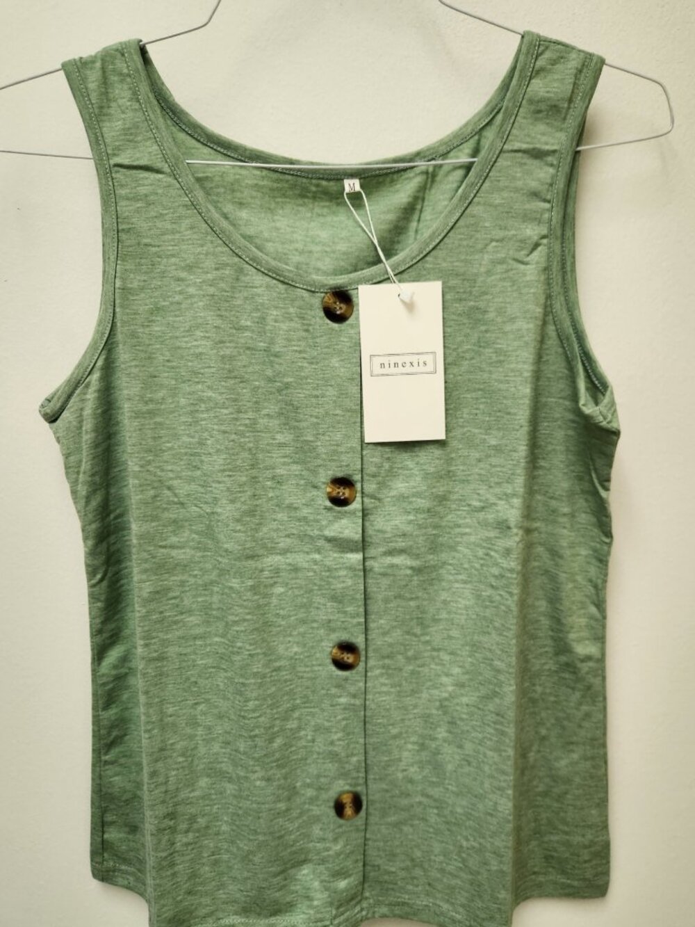 Ninexis Women Trendy Summer Sleeveless Scoop Neck T Shirts Button Blouse Sage